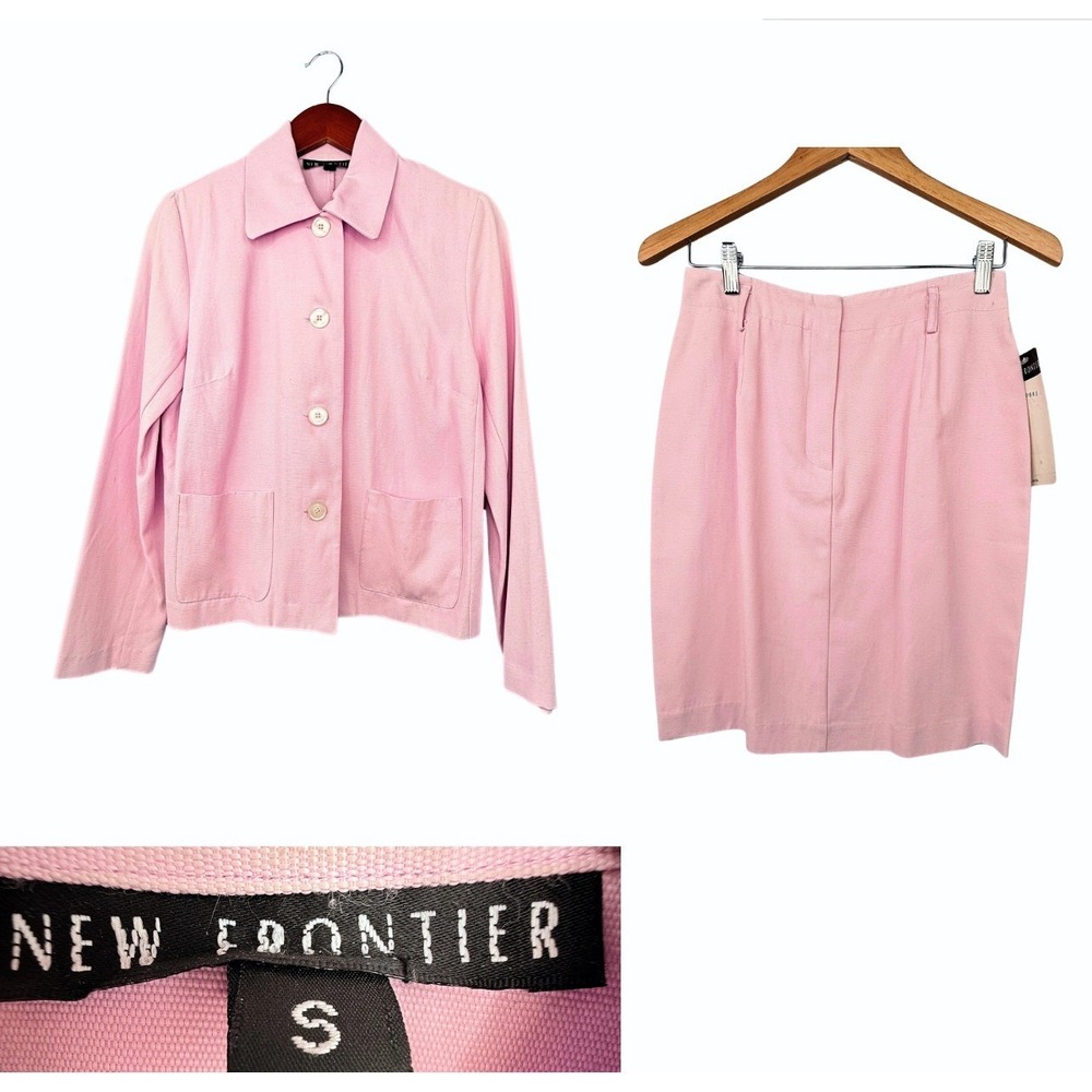 Vintage 90s Lavender Suit Skirt Set Womens Size 8 Pockets Lined Pastel Classic